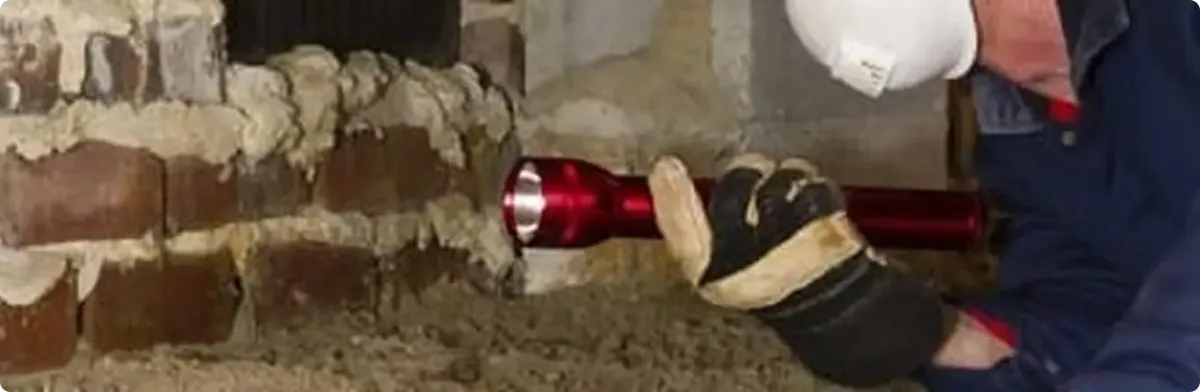Pest control technician inspecting a crawl space for ant activity in La Mesa, CA